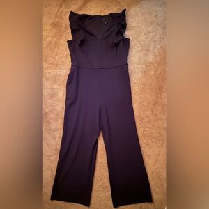 Donna Morgan Black Ruffle Shoulder - Wide Leg Jumpsuit sz 18